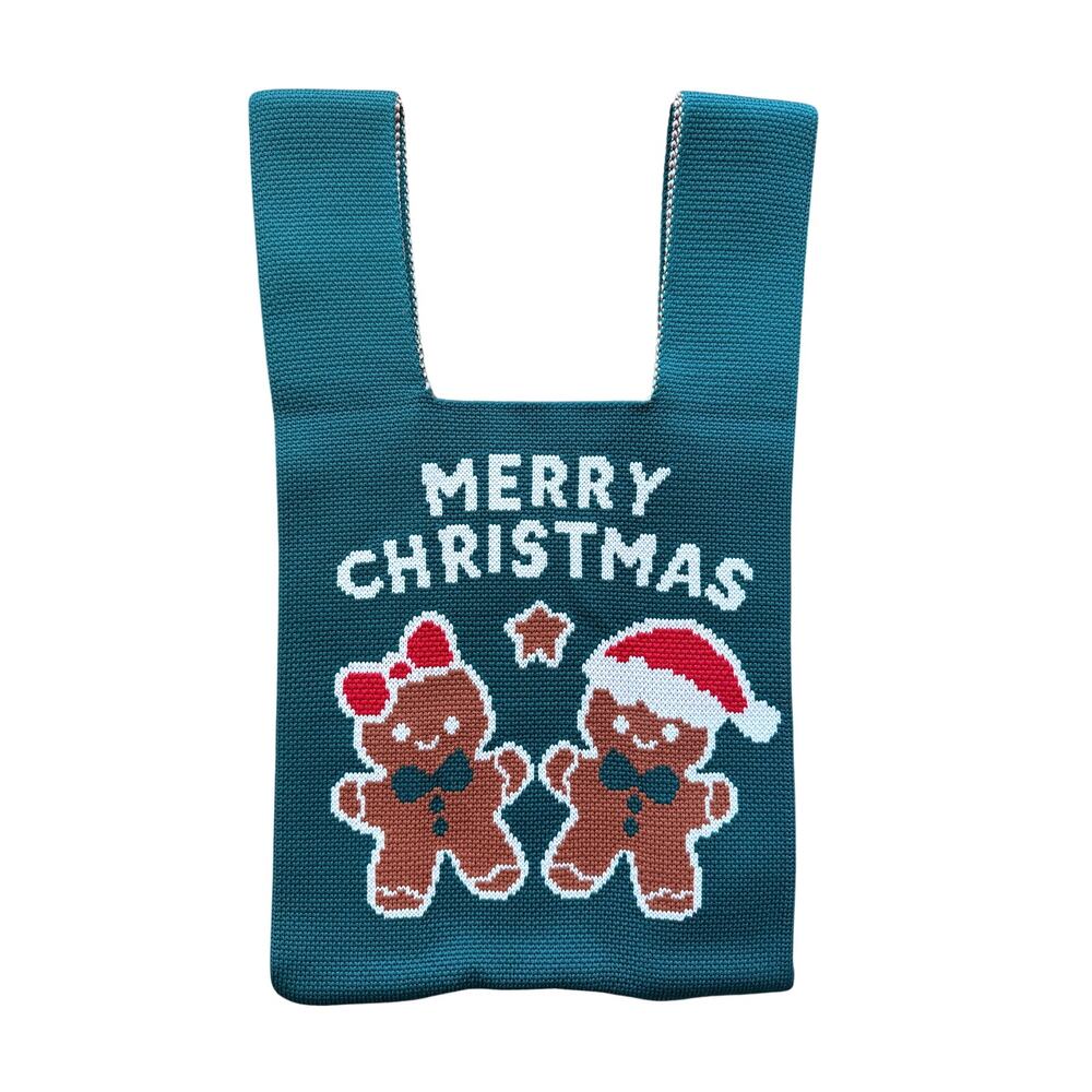 Knitted Holiday Handbag Giftbag NWOT Merry Christmas Gingerbread